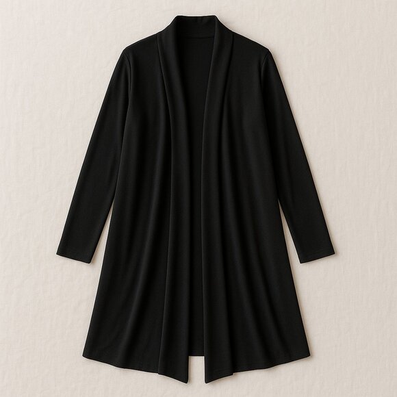 🖤 Elegant Black Soft-Drape Open Front Jacket — Flattering, Flowy - Picture 4 of 9